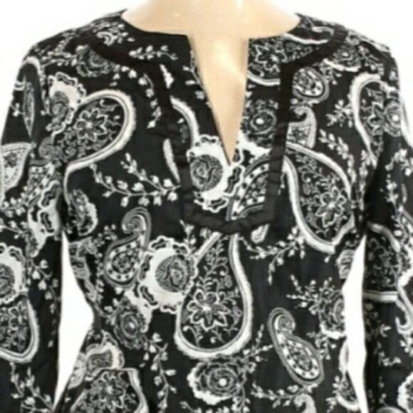 Rochas Paris Tunic Top Split Neck Long Sleeve Paisley Print Tie Waist Blk Sz XL - Picture 4 of 11
